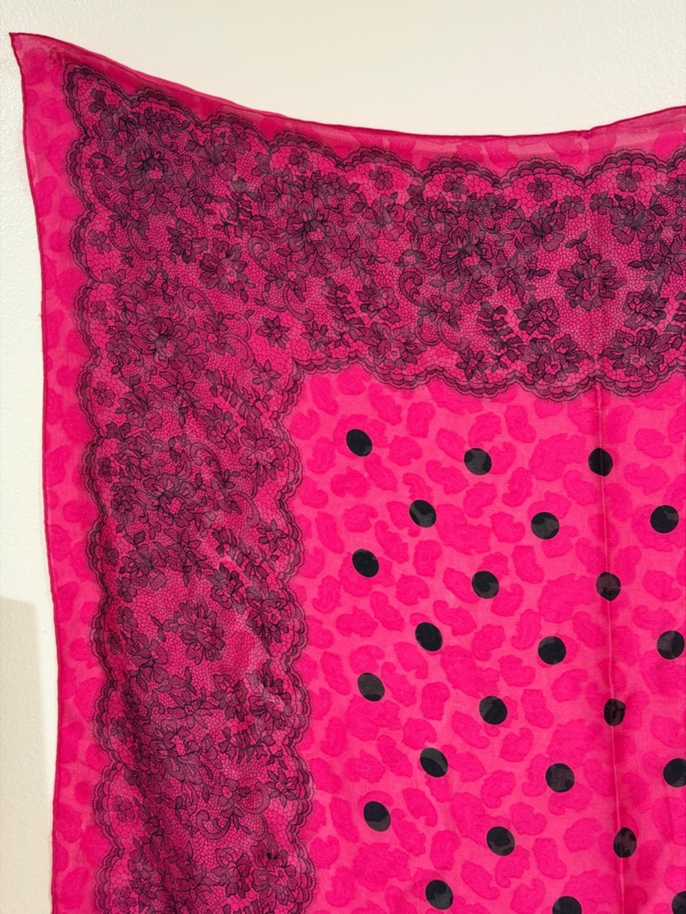 Givenchy Pink and Black Lace-Print Scarf - Picture 3 of 10